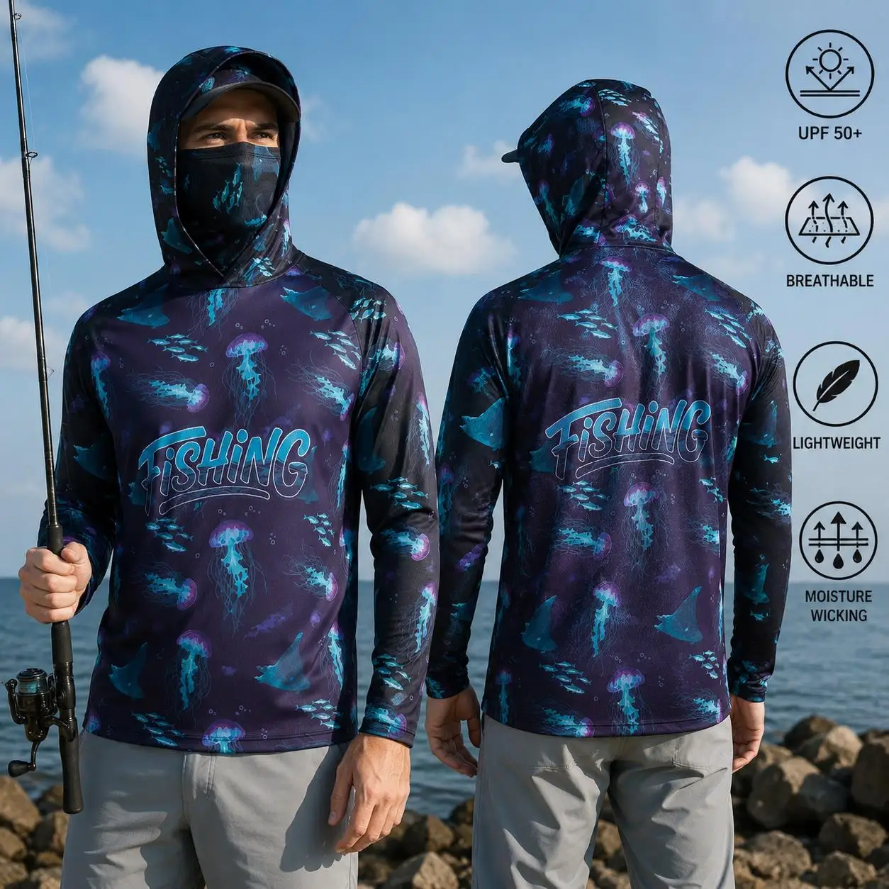 قميص صيد بغطاء رأس للرجال، ملا - مراجعة Fishing Mask Sun Protection وسعره