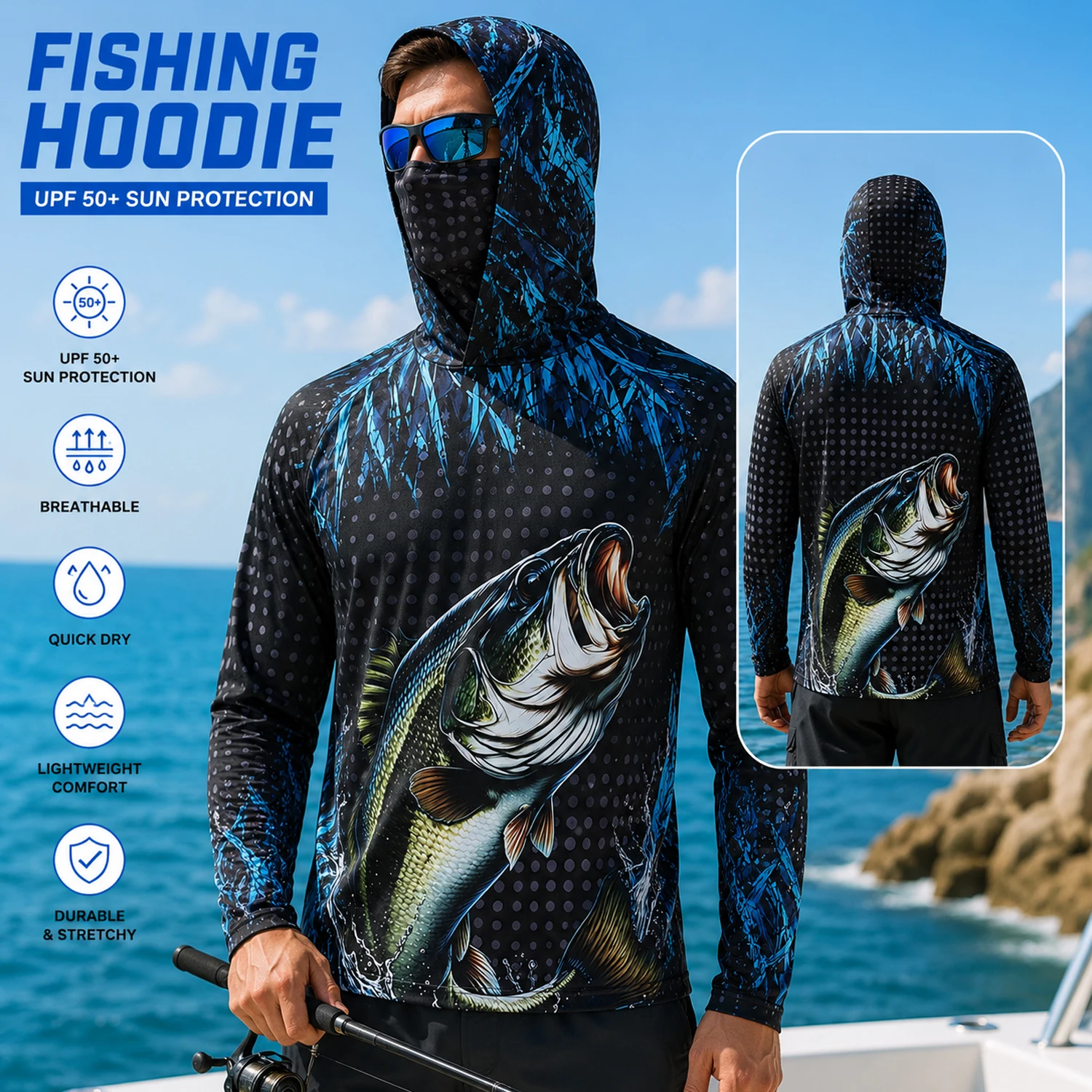 هودي صيد للرجال بعامل حماية من - مراجعة Fishing Mask Sun Protection وسعره